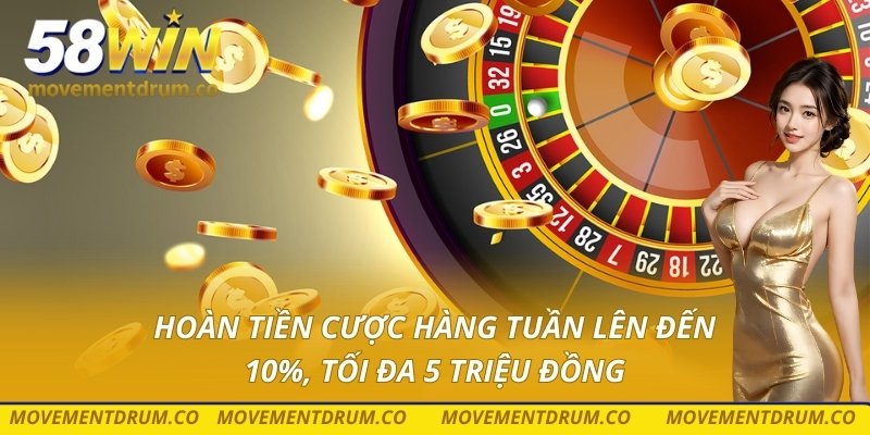 Hoàn tiền cược hàng tuần lên đến 10%, tối đa 5 triệu đồng